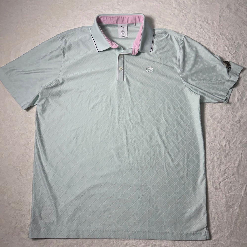 Arnold Palmer Polo Men L Mint Green Geometric Golf Performance Short Sleeve Puma